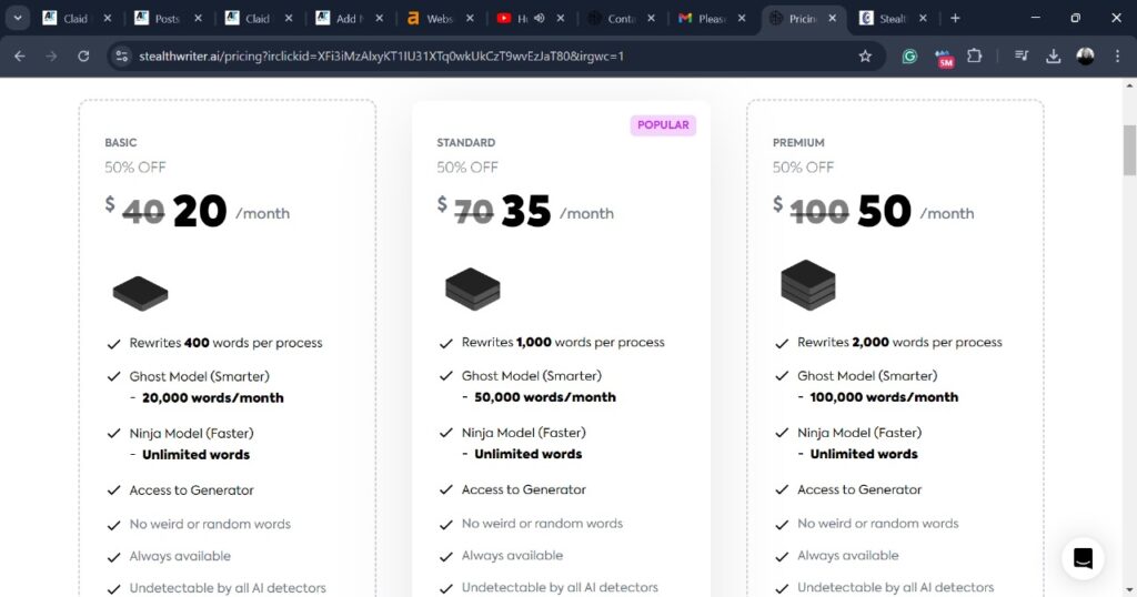 Stealthwriter Promo code  pricing